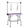 42" Folding Dog Pet Grooming Table Stainless Steel Frame Rubber Mat on Board with Adjustable Arm and Clamps pet dog Cat Grooming Table (PURPLE COLOR)