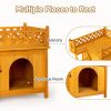 2-Story Wooden Feral Cat House Dog House for Outdoor and Indoor, Pet House with Stairs, Yellow