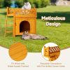 2-Story Wooden Feral Cat House Dog House for Outdoor and Indoor, Pet House with Stairs, Yellow