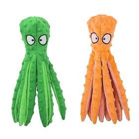 2Pcs Squeaky Dog Toys No Stuffing Crinkle Plush Octopus Dog Teething Toy Interactive Dog Toy Dog Training Toy For Puppy Small Medium Large Dog (Color: Green_Orange)